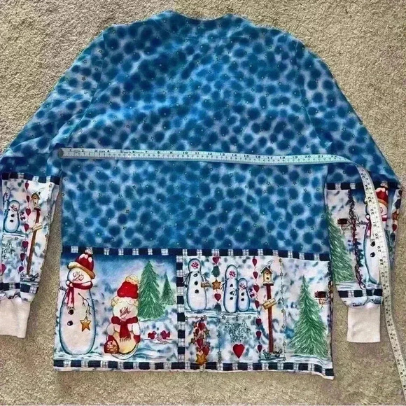 🔥VTG 90s Lac-Mac Christmas Cardigan Snowman Sz M Holiday Force Scrubs Unifor - Picture 6 of 6